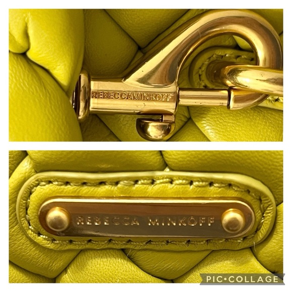 REBECCA MINKOFF Woven Leather Edie Flap Handbag Yellow - Picture 14 of 16